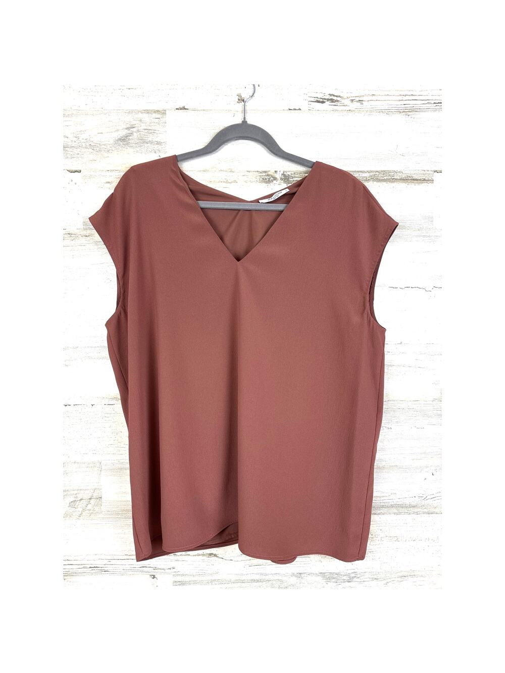 M.M. LaFleur Womens L Brown The Joan Top Soft Wave Short Sleeve Workwear Blouse